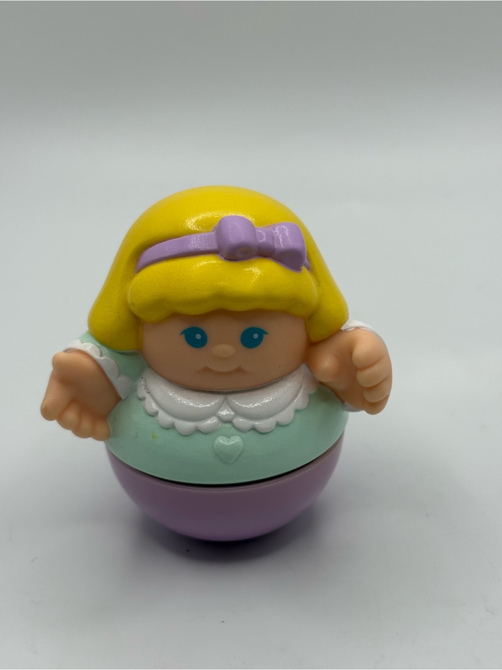 Vintage 1987 Playskool Weeble Wobble Girl With Purple Bow Blonde Hair Figure 3”